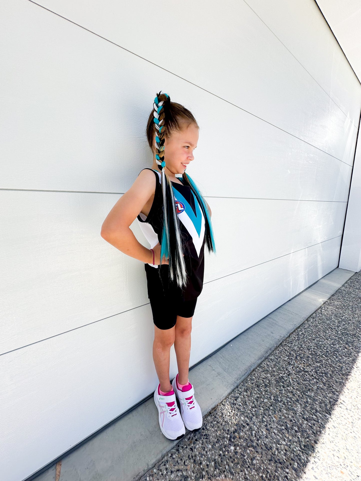Black/Aqua/White sports team braid