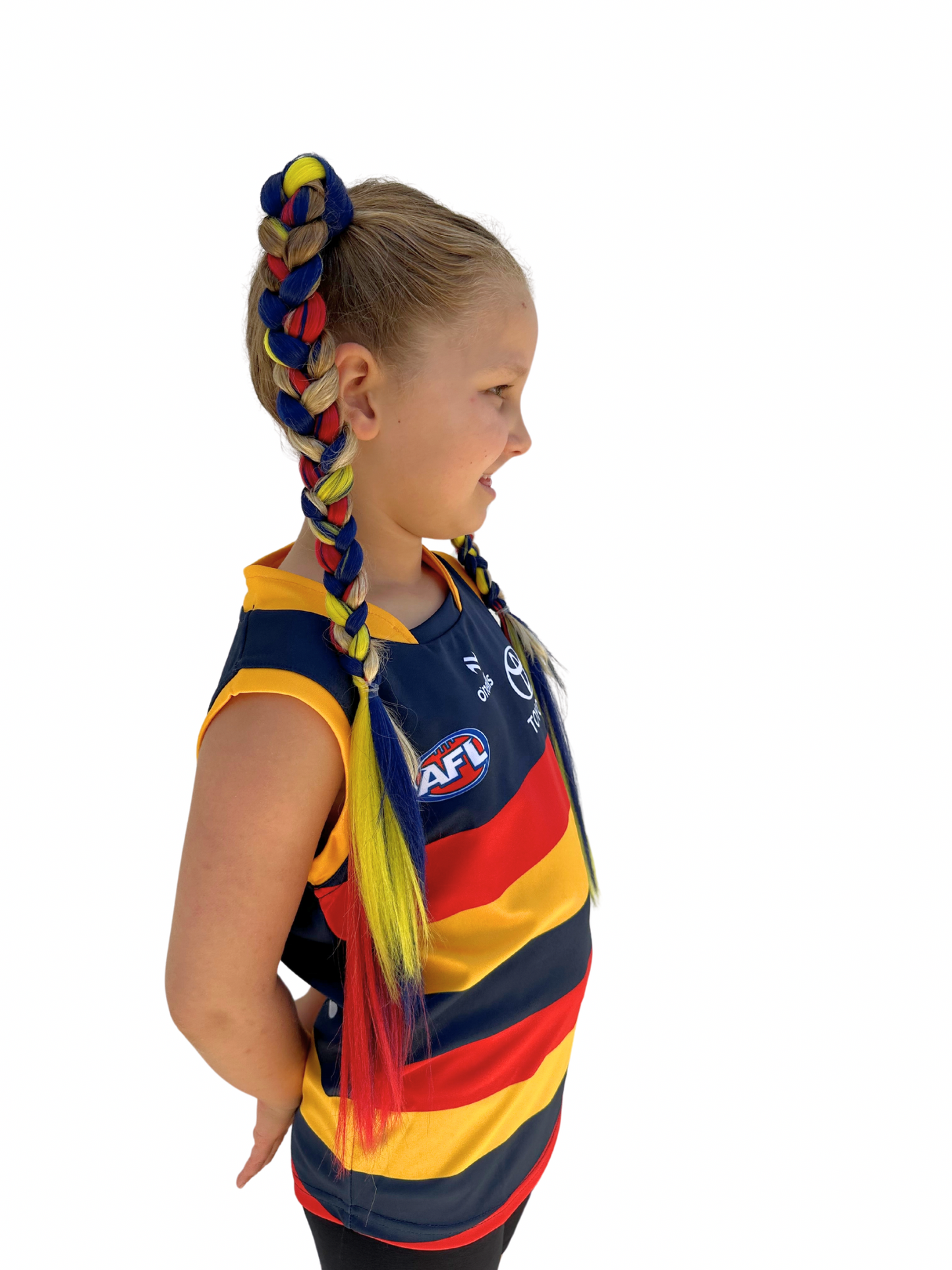 Navy/yellow/red sports team braid