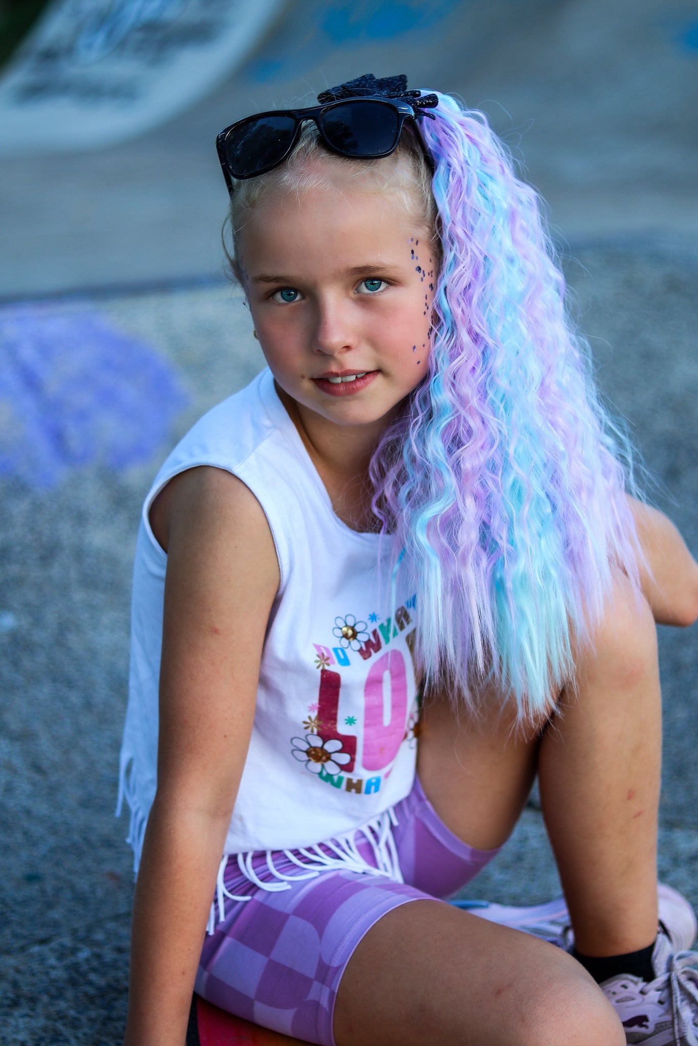 Cotton Candy mermaid wave tie-in ponytail