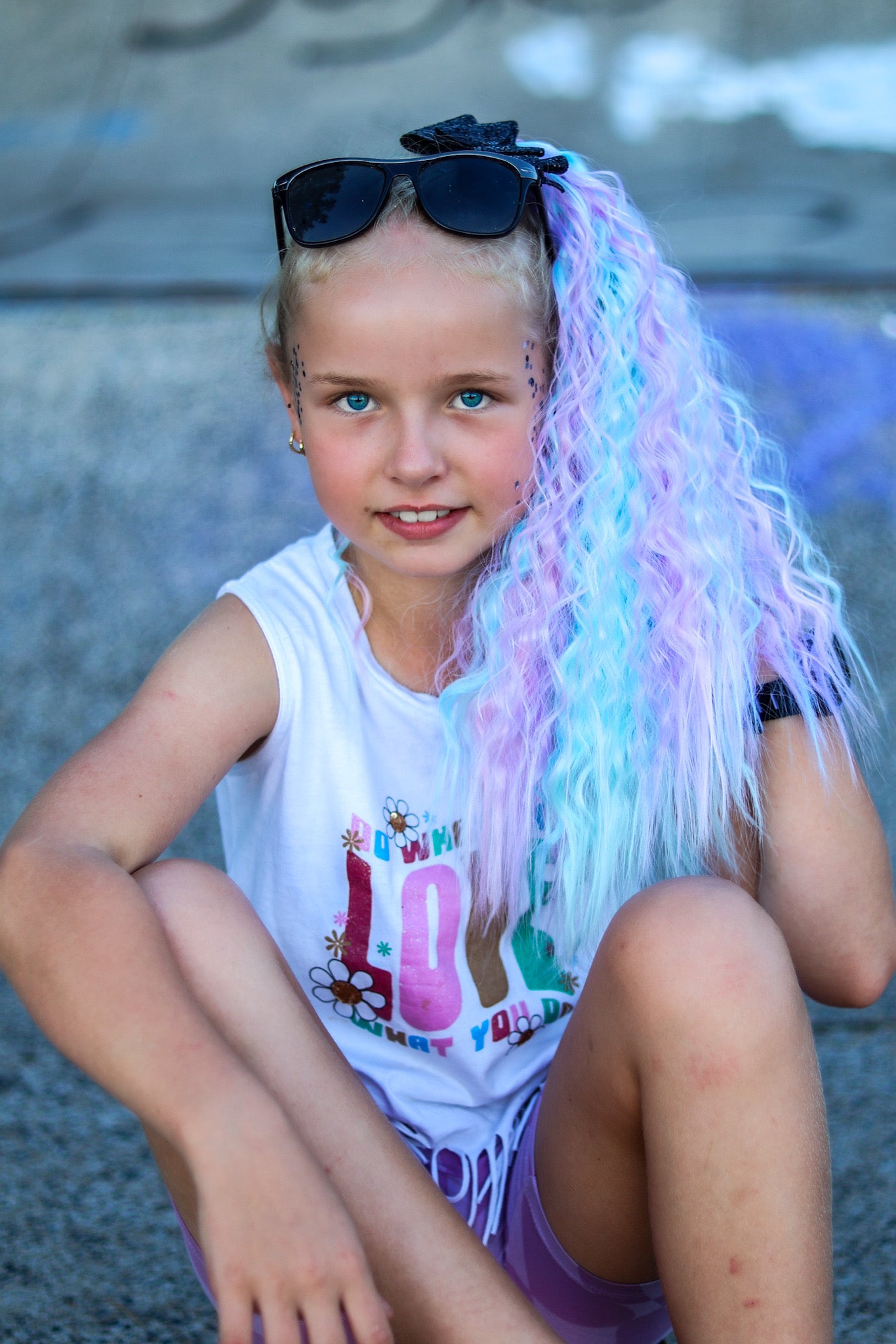 Cotton Candy mermaid wave tie-in ponytail