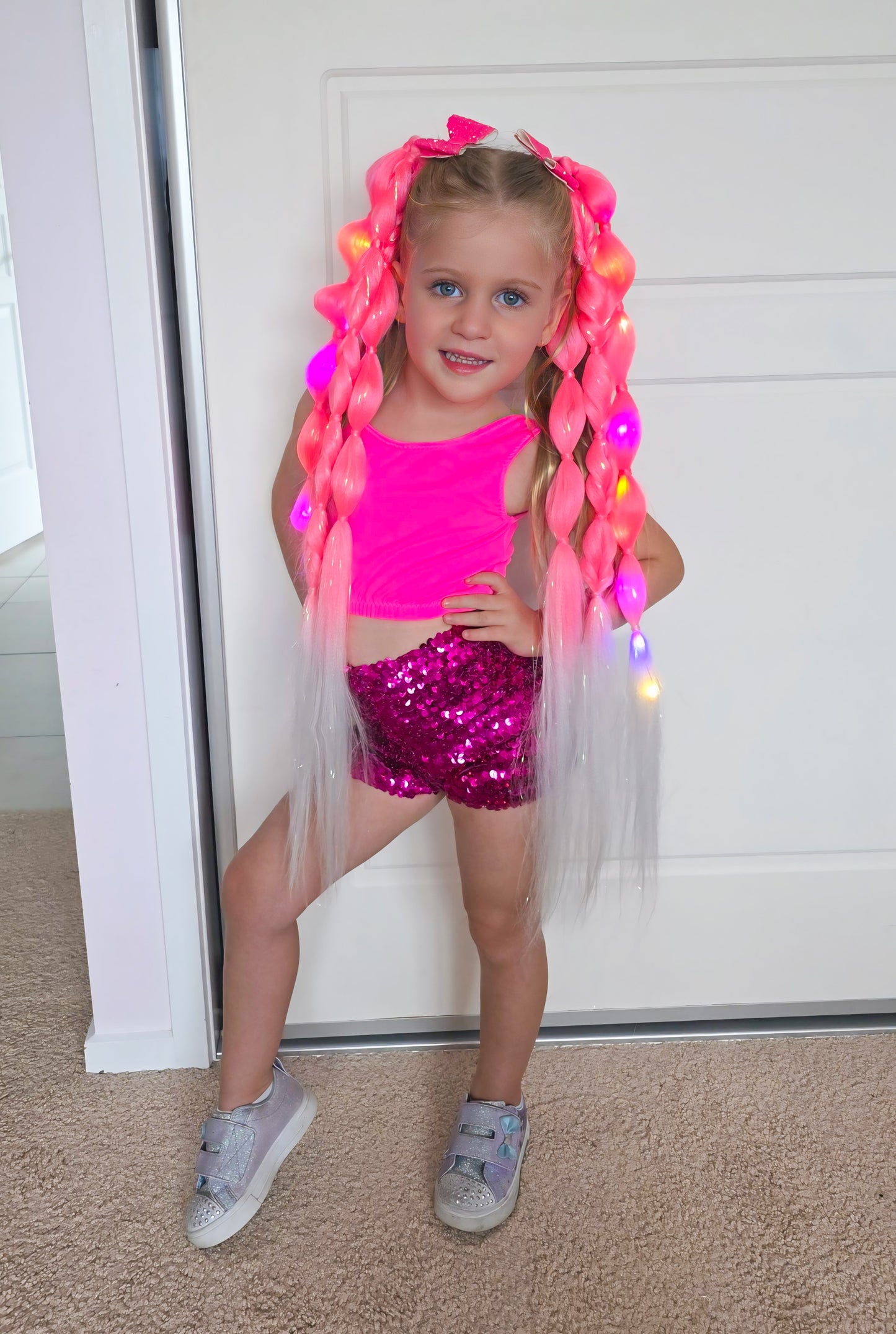 Pink Peony LED light up Bubble Ponytail set