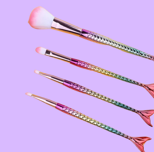 Glitter/Make up brush set- Rainbow mermaid (Regular length)