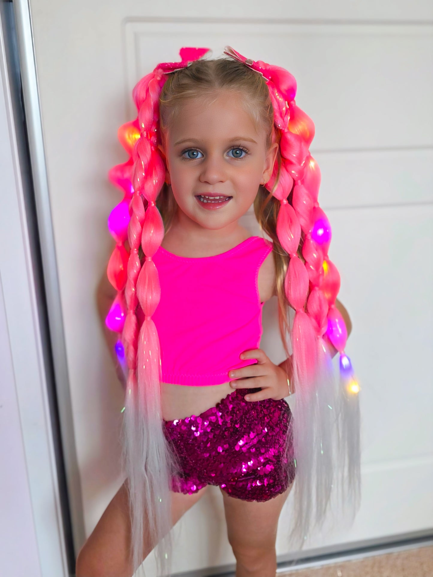 Pink Peony LED light up Bubble Ponytail set