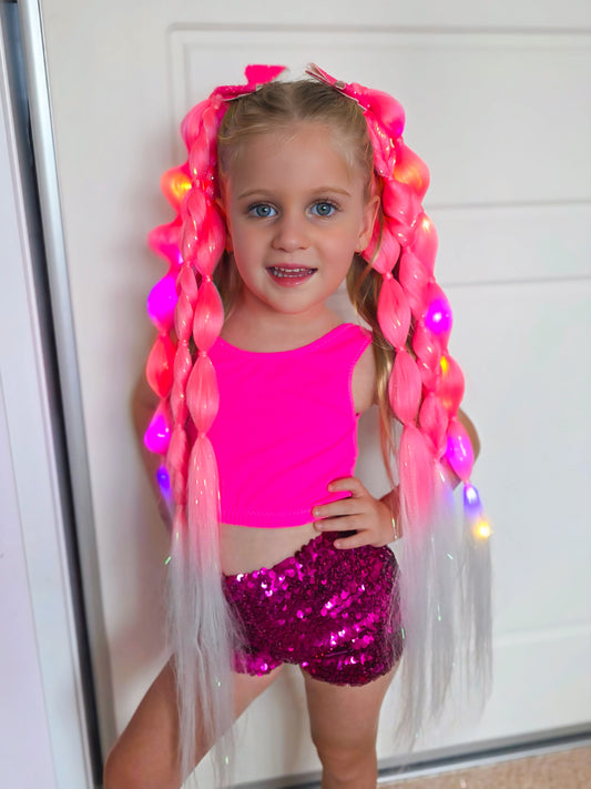 Pink Peony LED light up Bubble Ponytail set