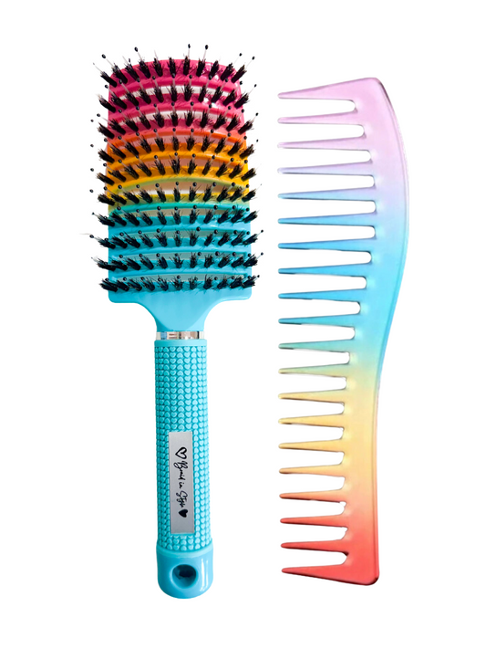 Rainbow detangling brush and comb set