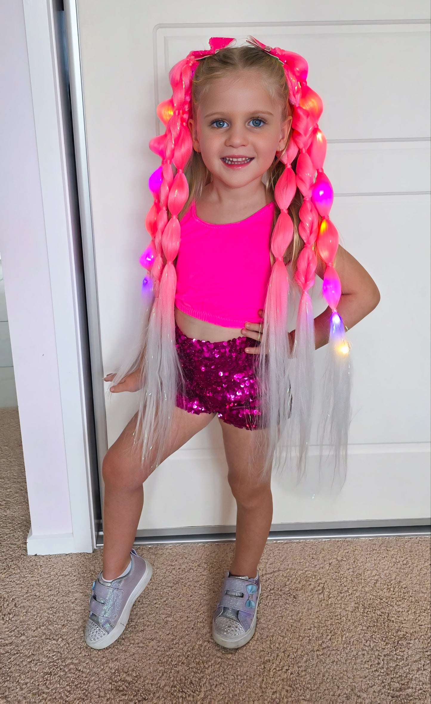 Pink Peony LED light up Bubble Ponytail set