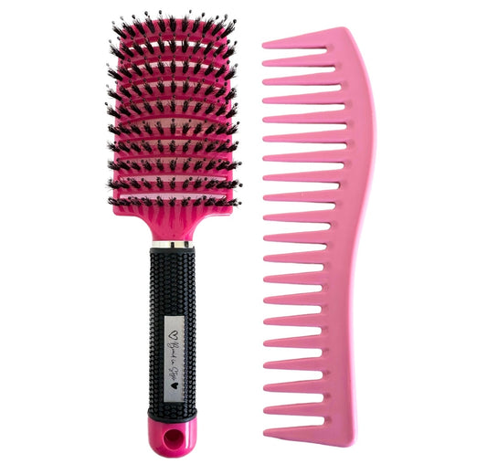 Pink detangling brush and comb set