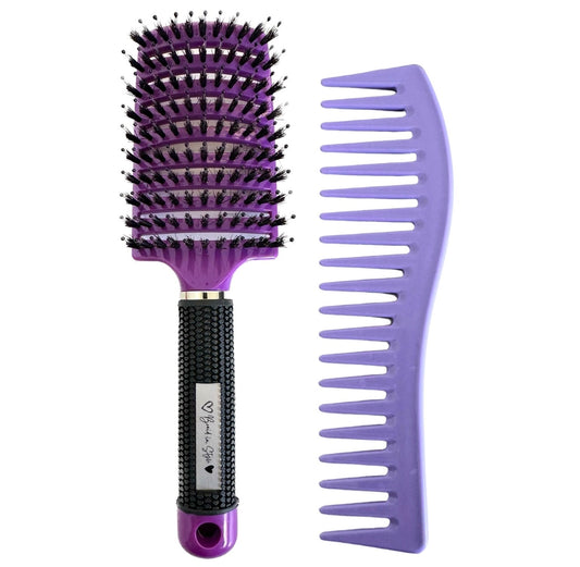 Purple detangling brush and comb set