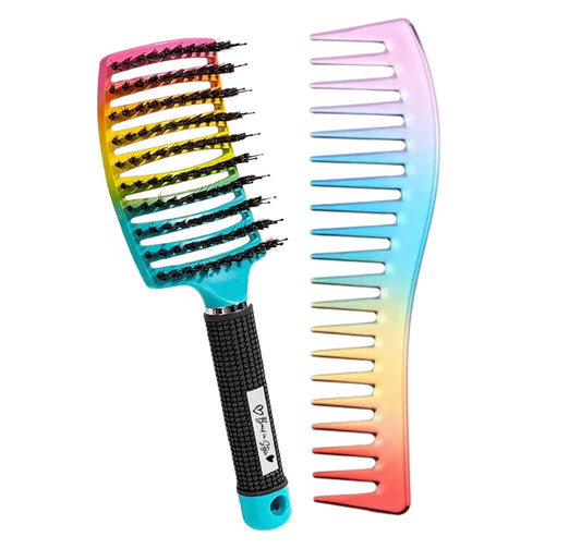 Rainbow detangling brush and comb set