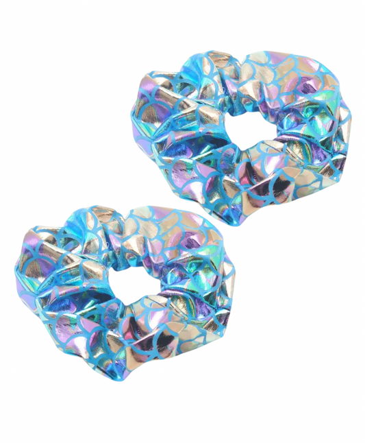 Blue mermaid shimmer print scrunchie set