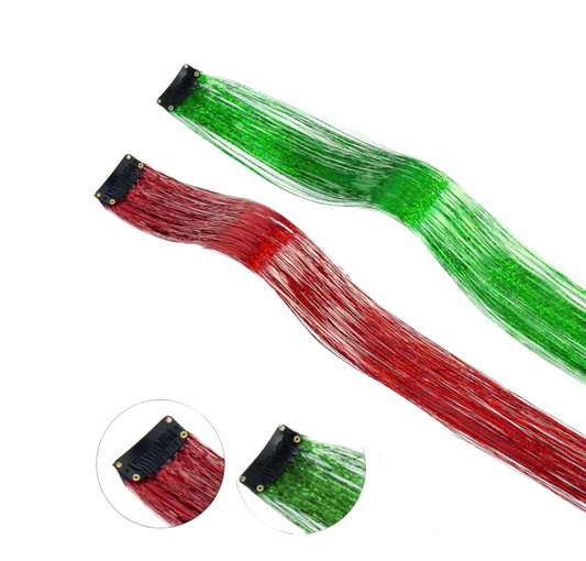 Christmas clip in tinsel set Red/Green
